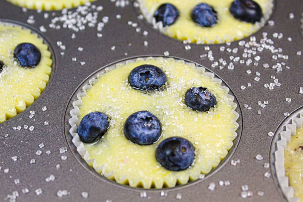 柠檬蓝莓松饼面糊在锅里的形象,可以烤