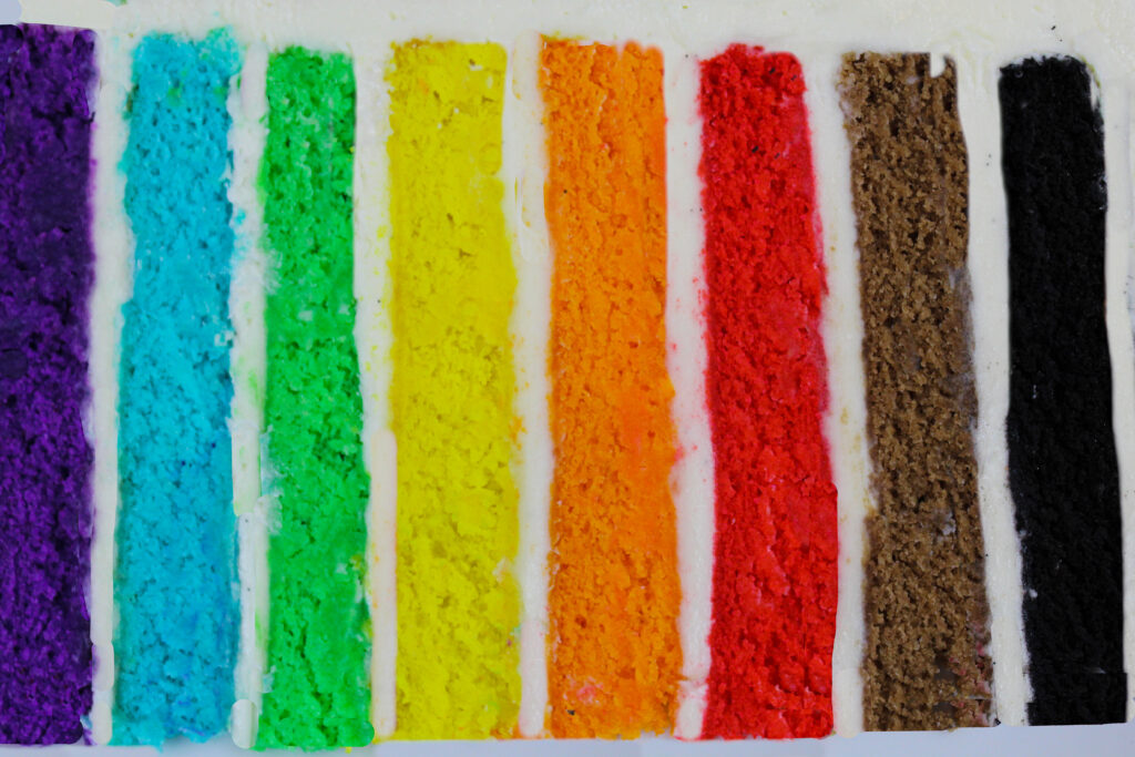 这是一块彩虹蛋糕，用来庆祝骄傲和LGBTQ群体