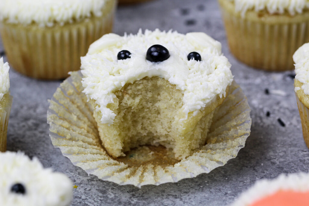 一张北极熊照片的图象被咬入以显示它的温柔和柔软的纹理