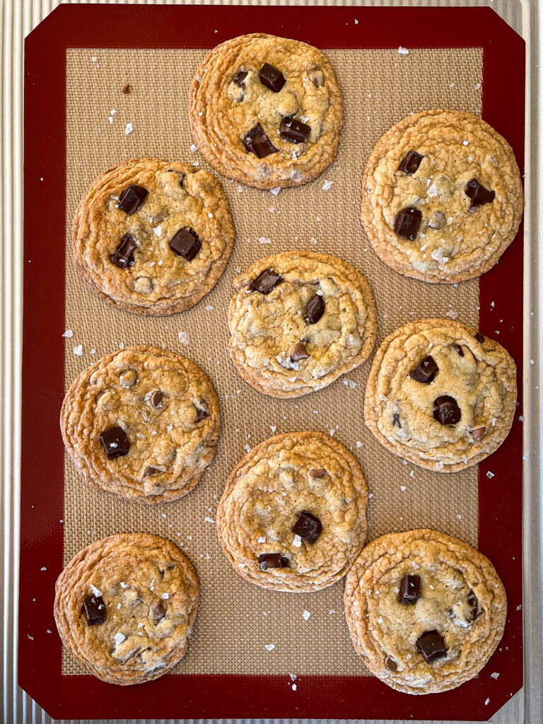 没有冰点的巧克力碎饼干，用海盐片装饰