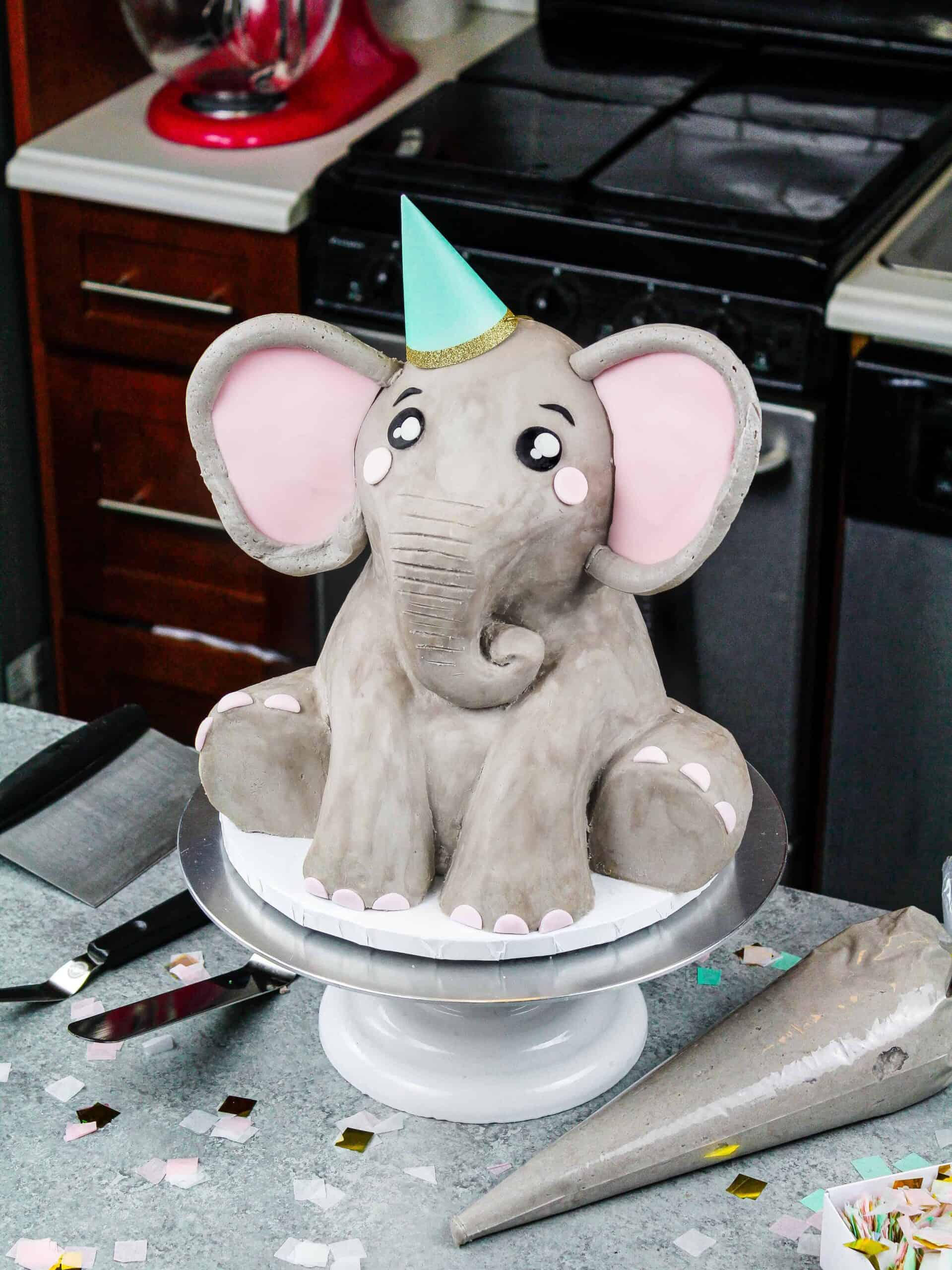 image of a cute buttercream elephant cake